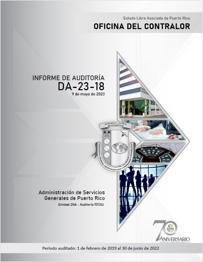 Portada del Informe de Auditoría DA-23-18 de la Administración de Servicios Generales