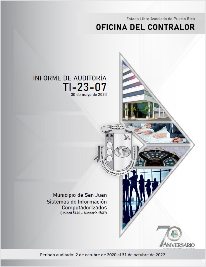 Portada del Informe de Auditoría TI-23-07 del Municipio de San Juan
