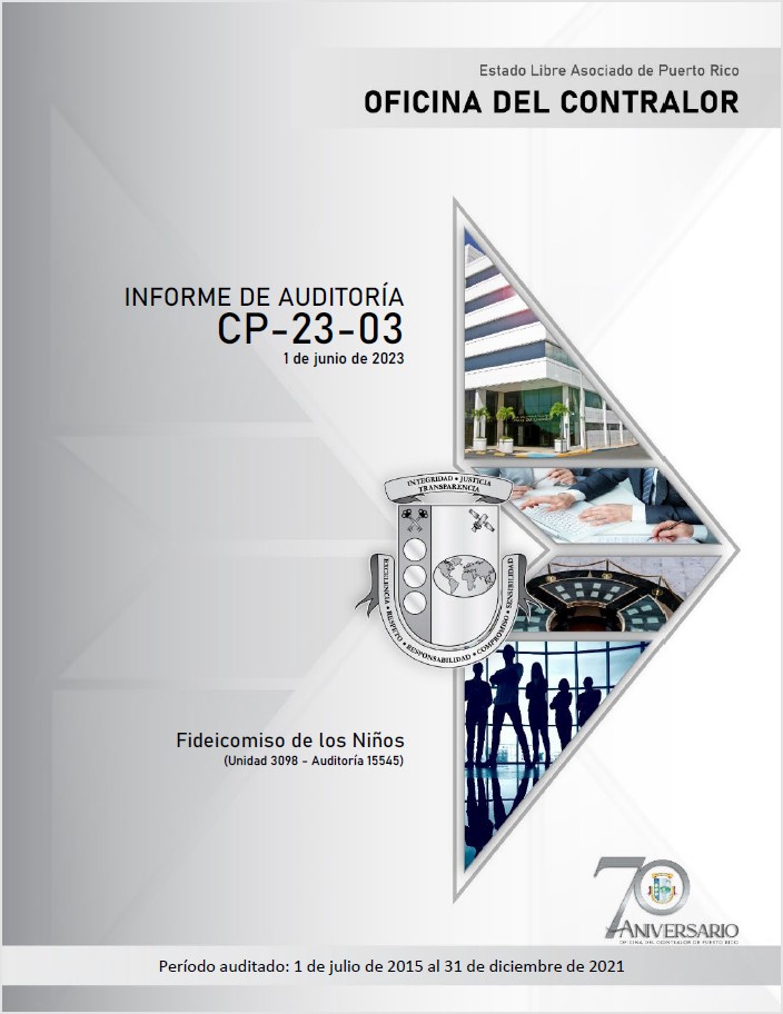 Portada del Informe de Auditoría CP-23-03 del Fideicomiso de los Niños