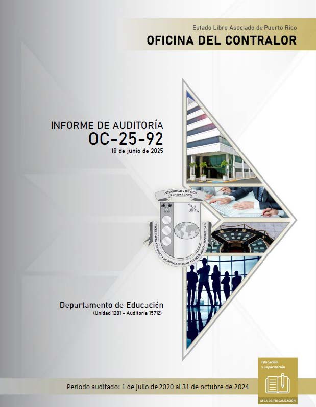 Portada del Informe de Auditoría OC-25-92 del Departamento de Educación