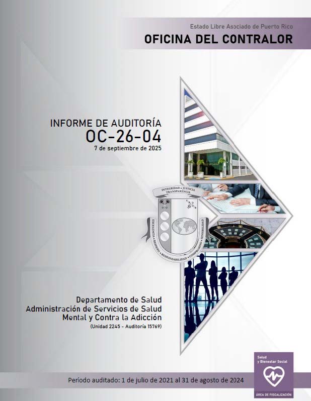 Portada del Informe de Auditoría OC-26-04, Administración de Servicios de Salud Mental y Contra la Adicción del Departamento de Salud