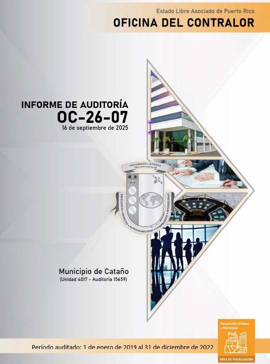 Portada del Informe de Auditoría OC-26-07 del Municipio de Cataño