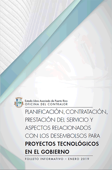 Portada del Folleto, Planificación, contratación, prestación de servicios y aspectos relacionados con los desembolsos para proyectos tecnológicos en el gobierno.