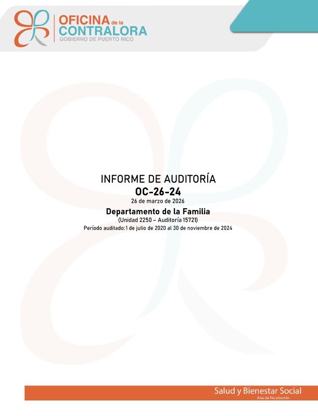 Portada del Informe de Auditoría OC-26-24, Departamento de la Familia