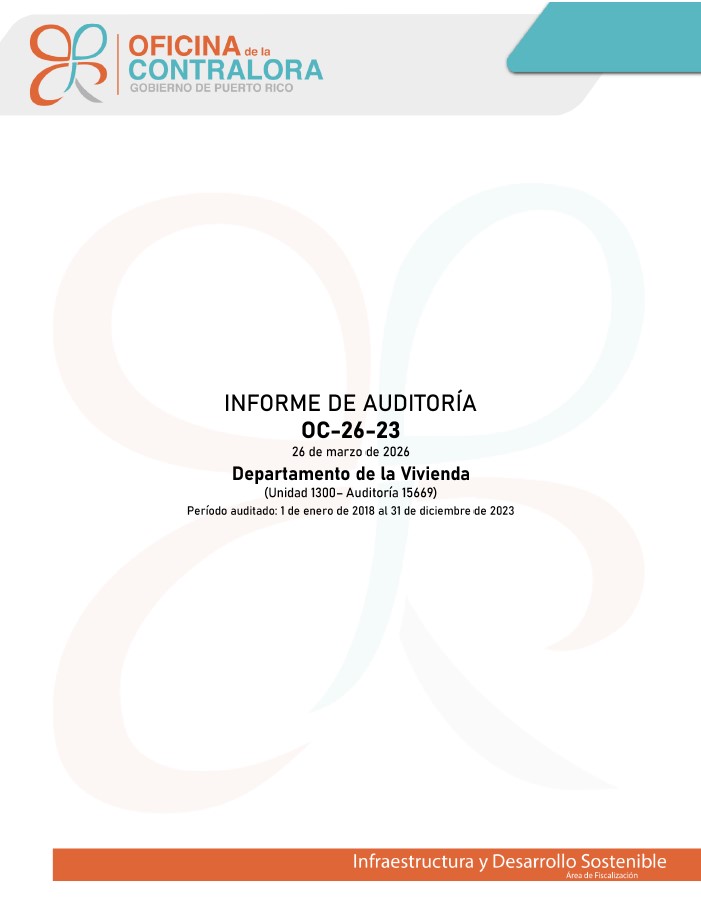 Portada del Informe de Auditoría OC-26-23, Departamento de la Vivienda