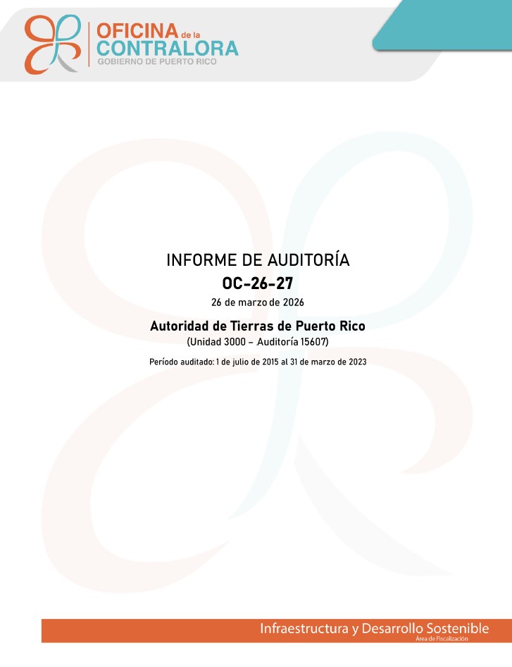 Portada del Informe de Auditoría OC-26-27, Autoridad de Tierras de Puerto Rico