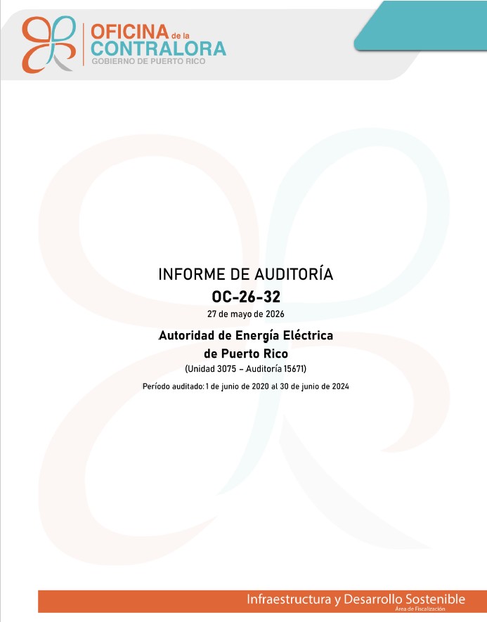 Portada del Informe de Auditoría OC-26-32, Autoridad de Energía Eléctrica de Puerto Rico