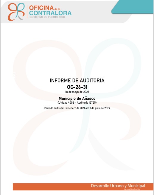 Portada del Informe de Auditoría OC-26-31, Municipio de Añasco