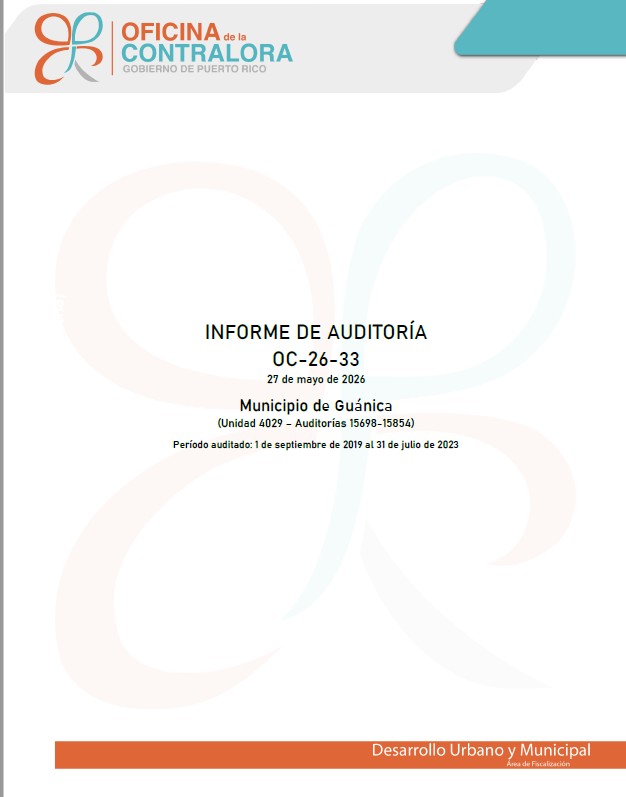 Portada del Informe de Auditoría OC-26-33, Municipio de Guánica