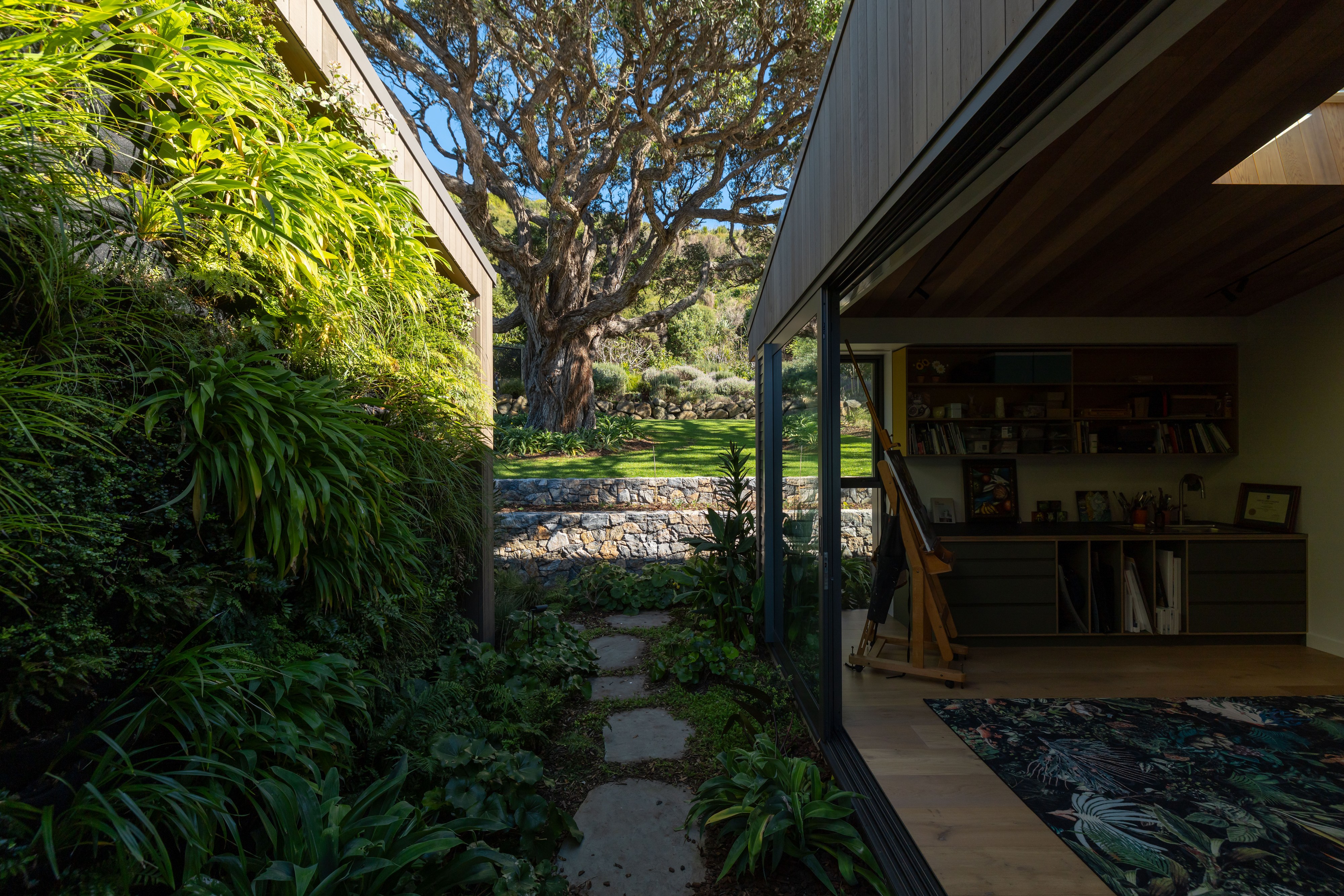 GreenAir indoor plant installation at Mangawhai private residence showcasing bespoke residential biophilic design in luxury coastal home