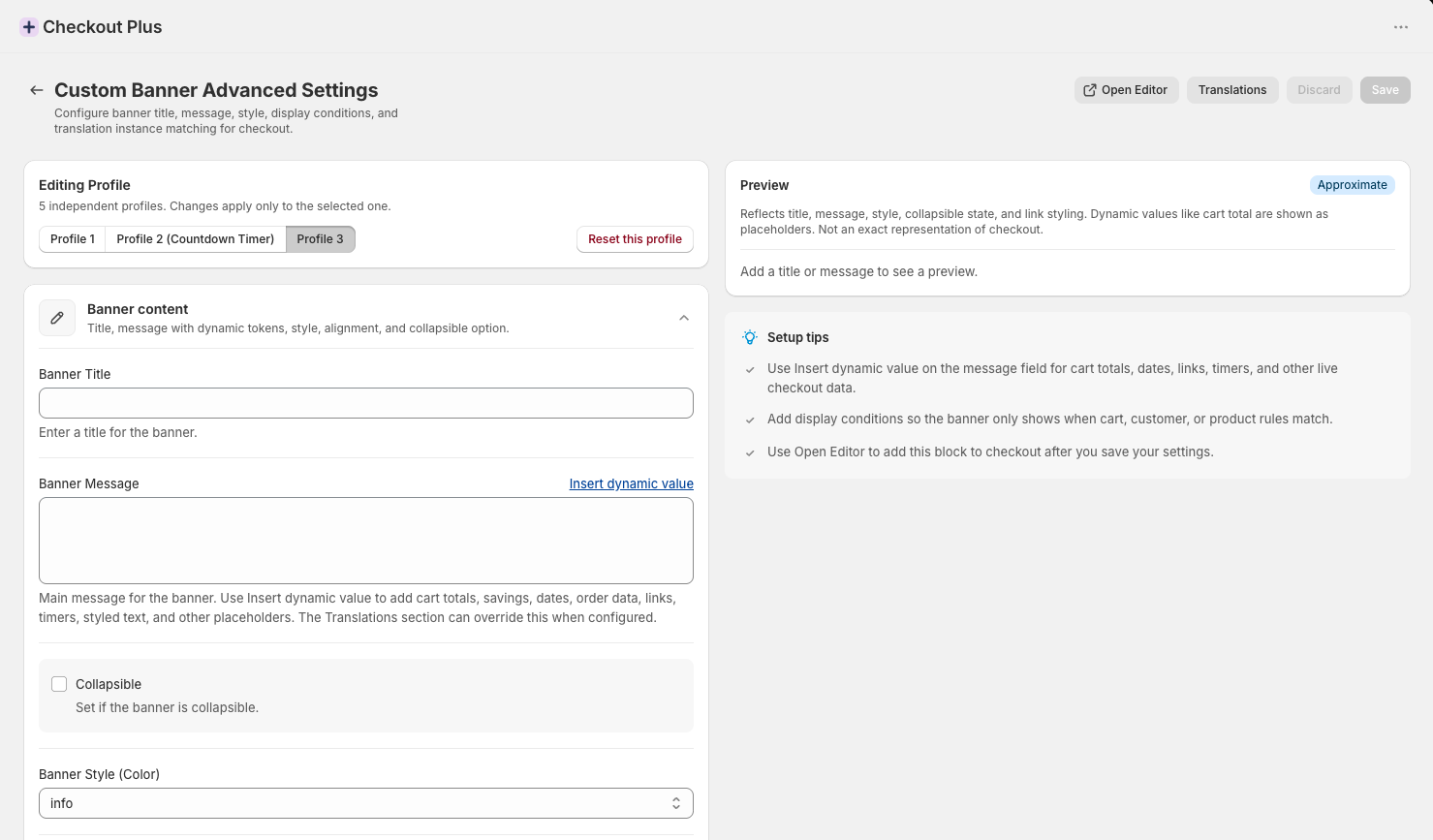Custom Banner Advanced Settings with Insert dynamic value