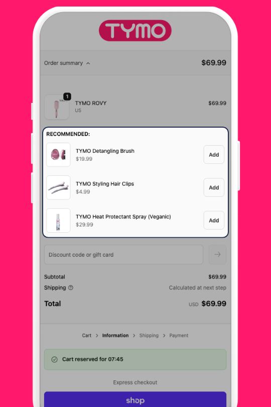 Recommended product offers shown during checkout