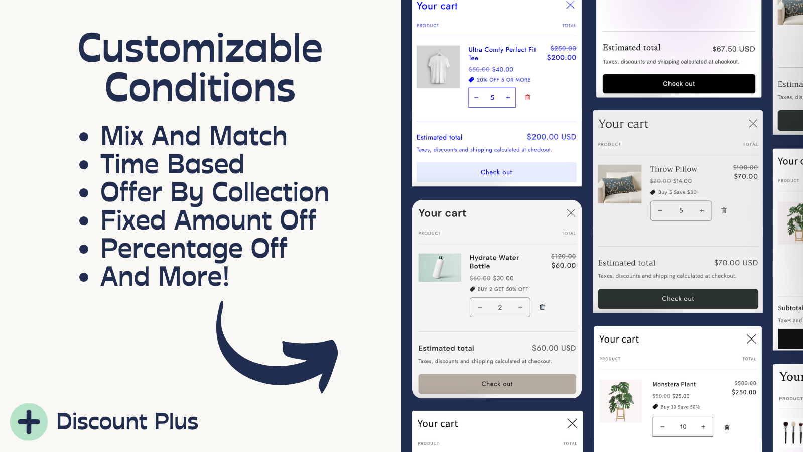 Cart offers in Discount Plus, including buy 2 get 50% off