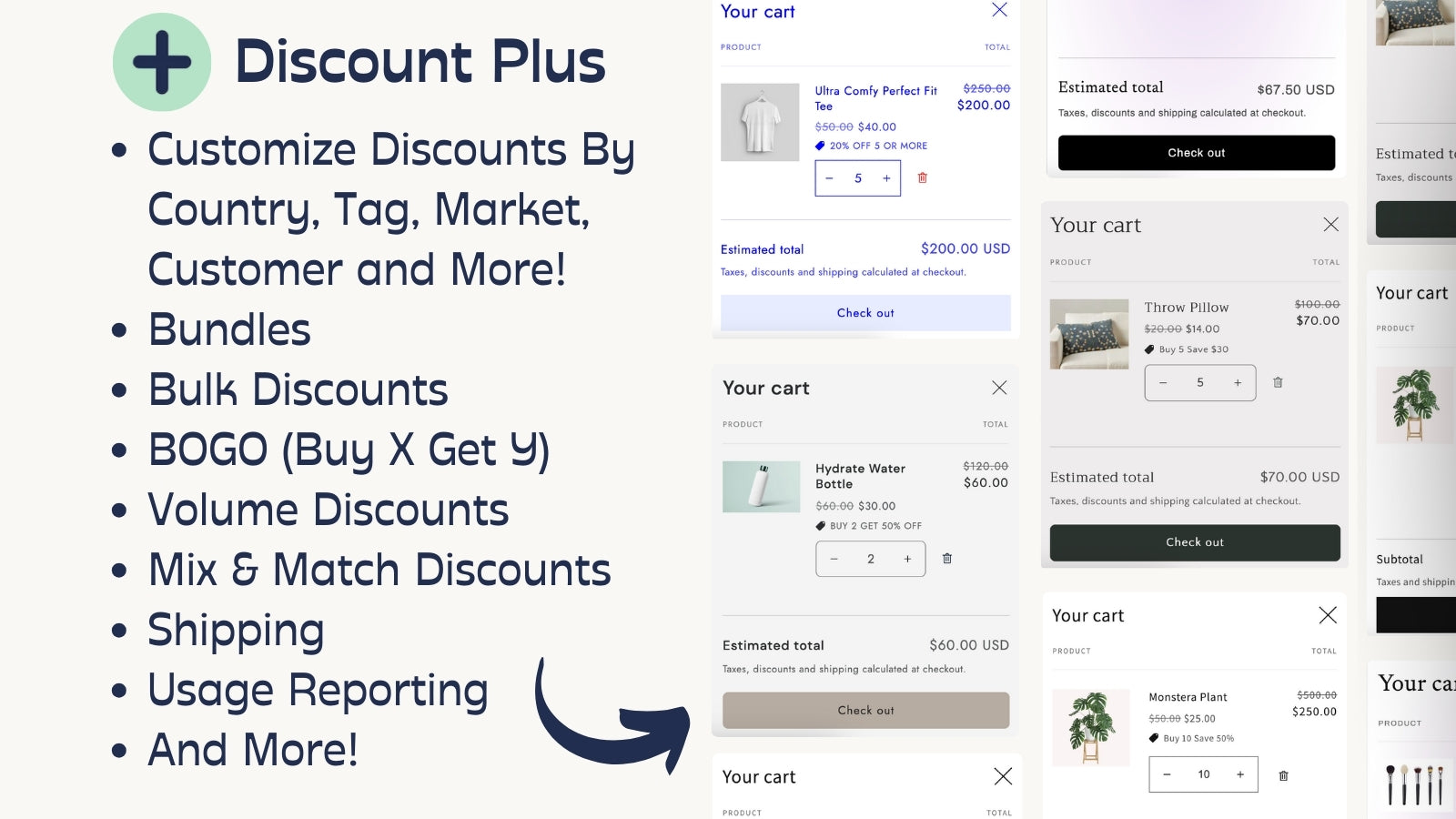 Discount Plus features including bundles, mix and match, and volume discounts