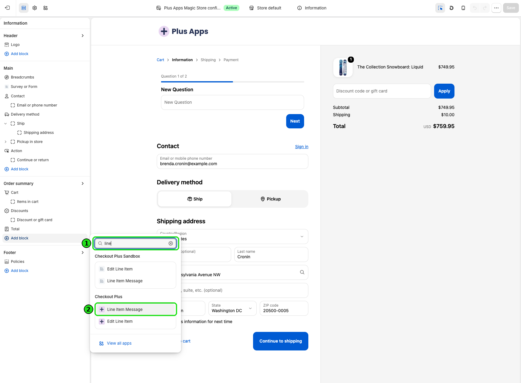 Checkout Editor add block: Checkout Plus Line Item Message