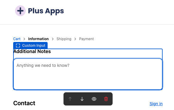 Checkout Plus Custom Input with text area for Additional Notes at Shopify Checkout