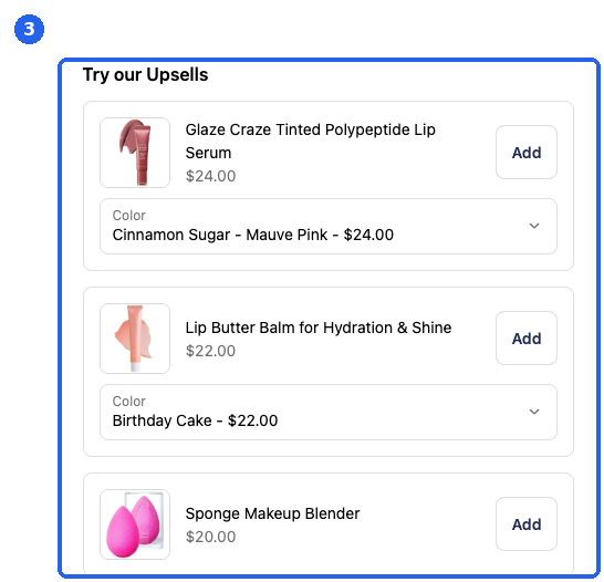 Checkout upsells block with product add-ons highlighted