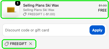 Gift added as FREE with the FREEGIFT code