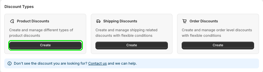 Discount Plus Product Discounts Create button highlighted