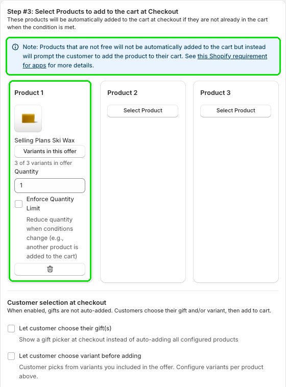 Step #3 Select Products with the gift product highlighted