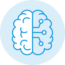 Icon of a brain with one half showing circuits representing artificial intelligence.