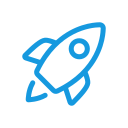 Blue rocket icon inside a white circular background.