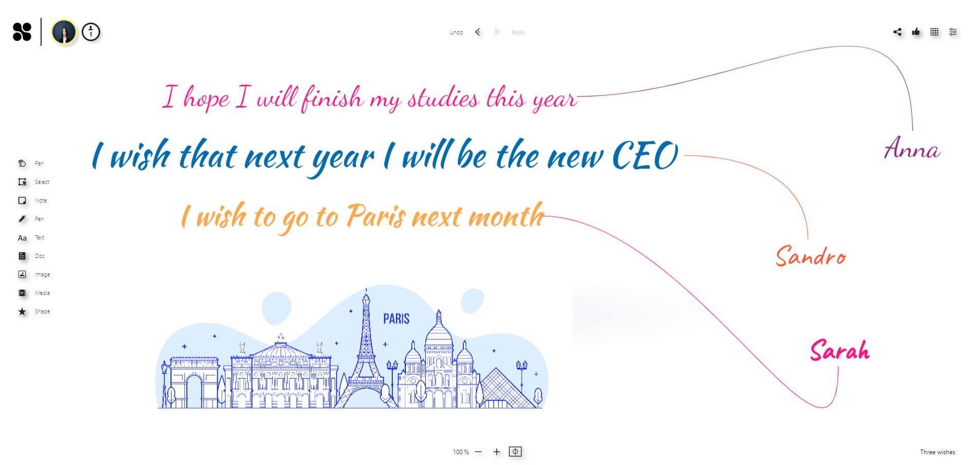 Ice breaker on the online whiteboard: Three wishes