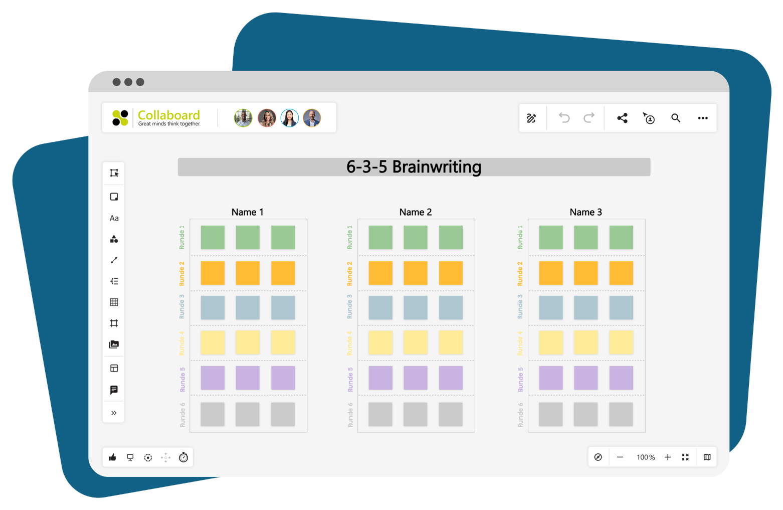 6-3-5 brainwriting template in Collaboard