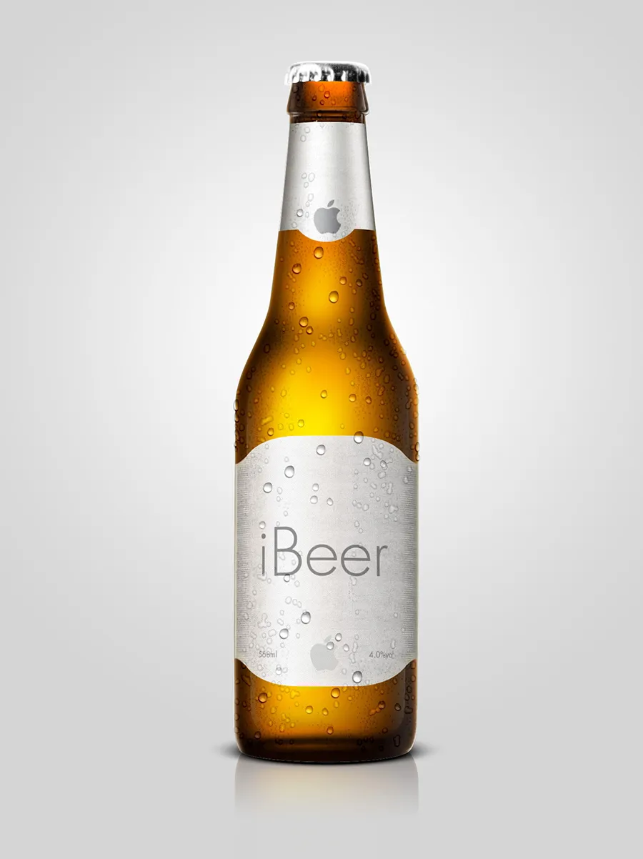 Apple Beer, Apple into a beer, Brewed Apple, Beershaped Apple, beer bottles