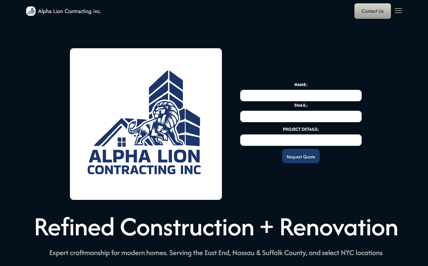 Alpha Lion Contracting website showcase