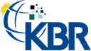 KBR company logo featuring stylized blue letters with a blue and green digital globe design.