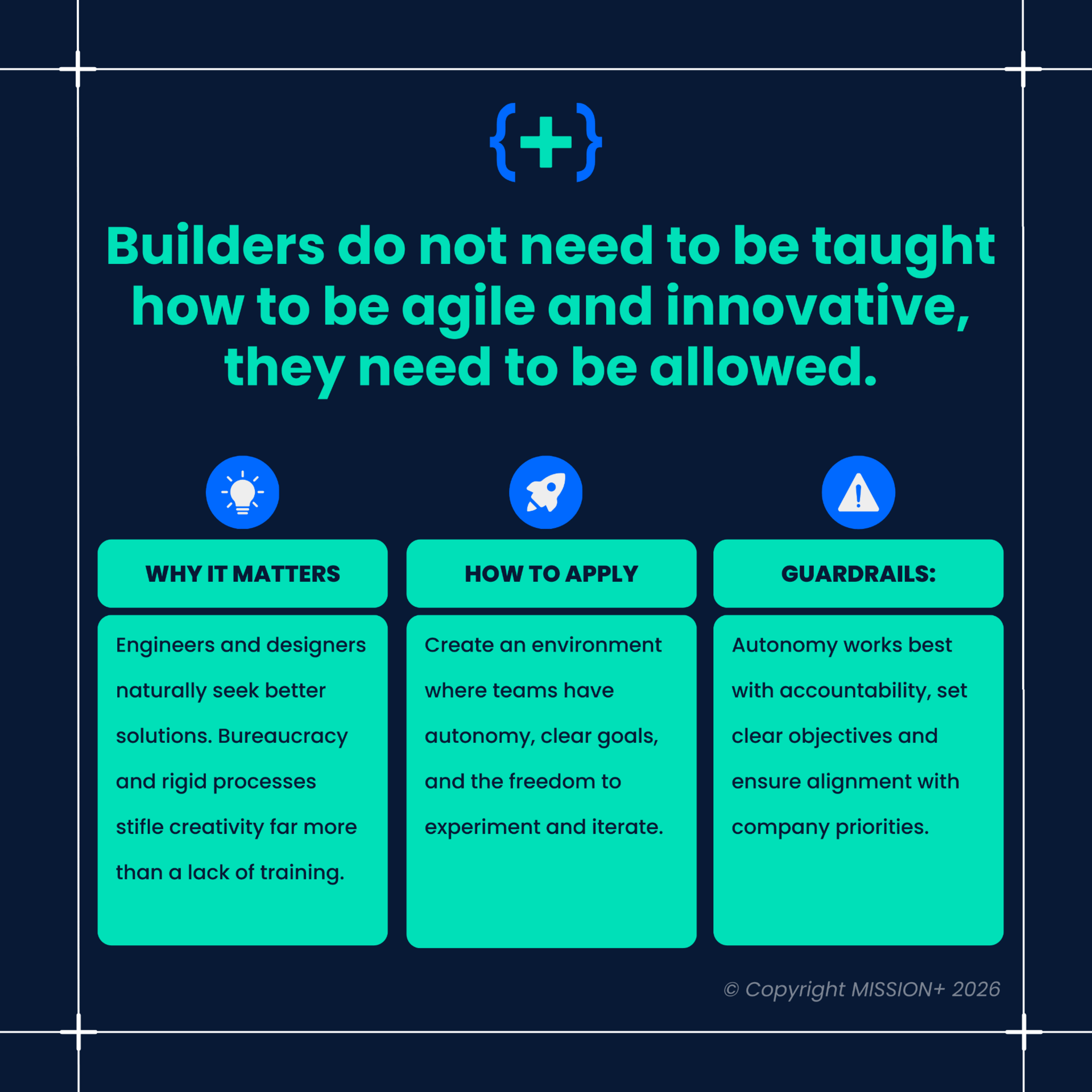 MISSION+ This Is The Way card: Builders do not need to be taught how to be agile and innovative, they need to be allowed
