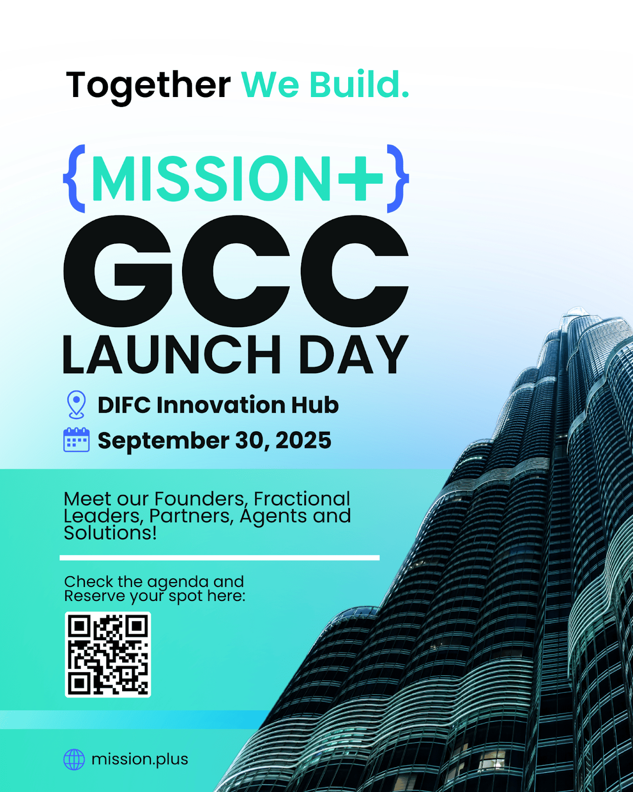 Poster for the MISSION+ GCC Launch Day at DIFC Innovation Hub on 30 September 2025