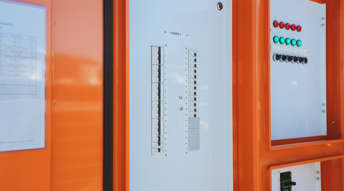 A commercial BMS electrical switchboard with circuit indicators