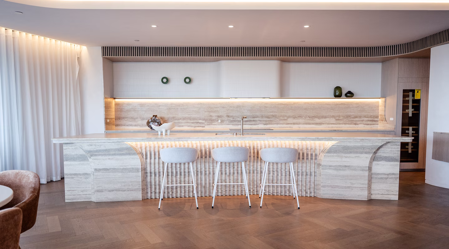 Completed commercial kitchen and bar interior with integrated HVAC design