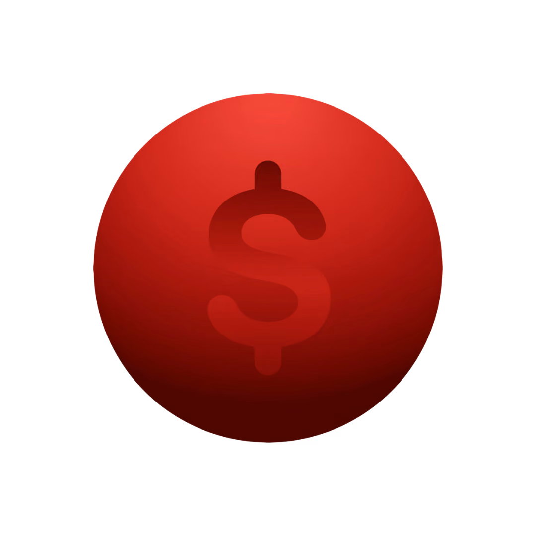 Red sphere with a darker dollar sign symbol in the center.