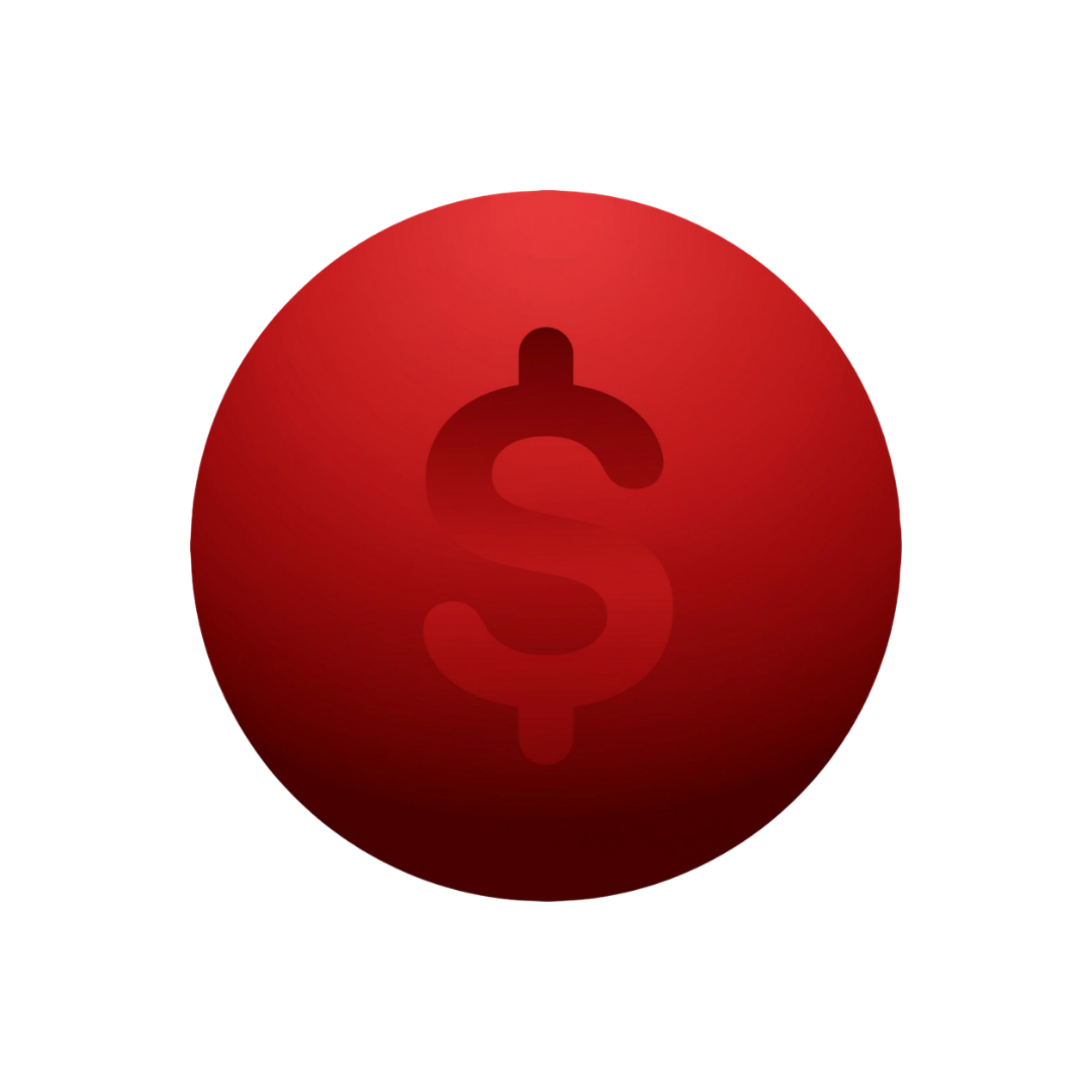 Red sphere with a darker dollar sign symbol in the center.
