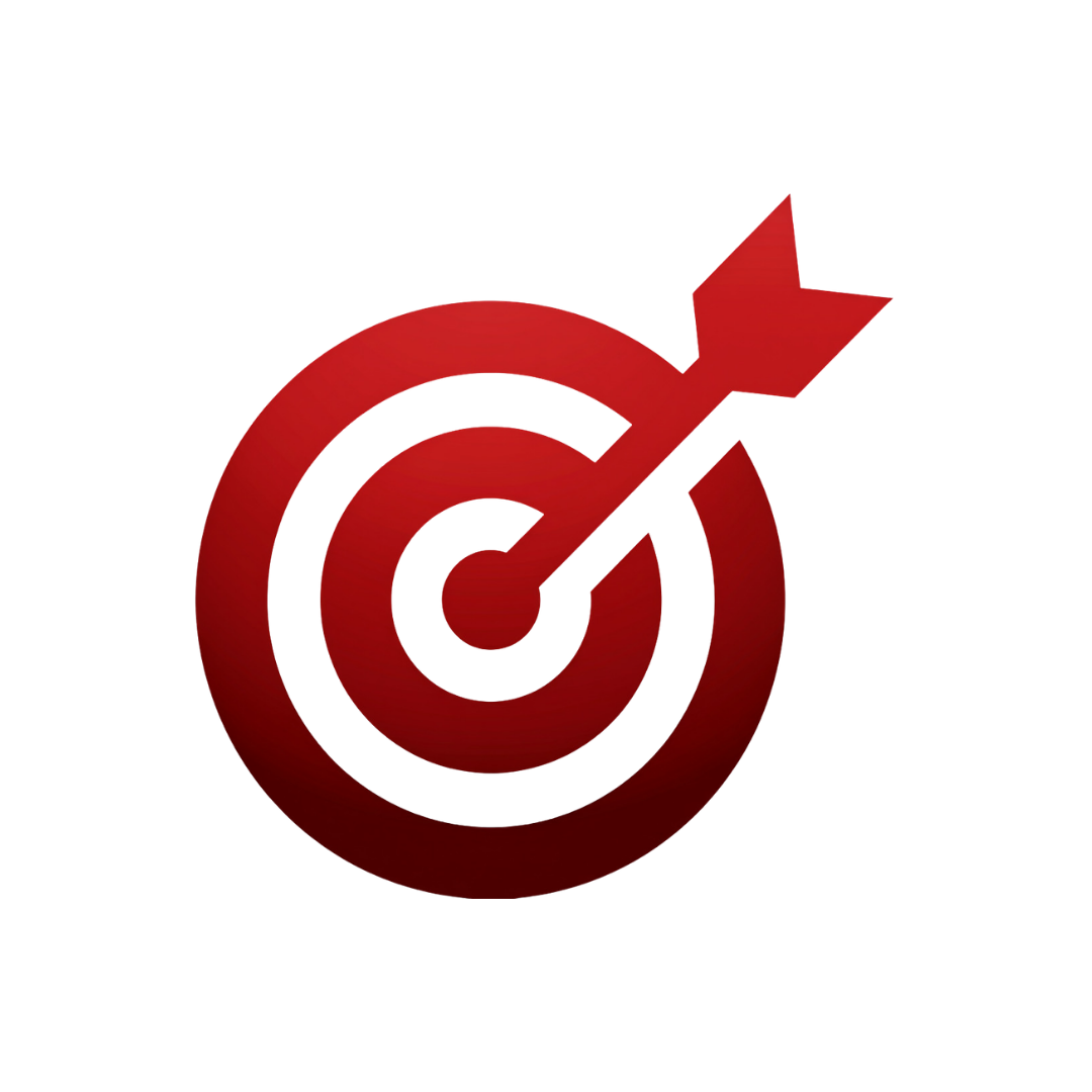 Red target with an arrow hitting the bullseye on a black background.