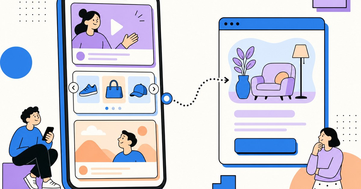 Un celular con anuncios variados que lleva a una landing con un solo botón