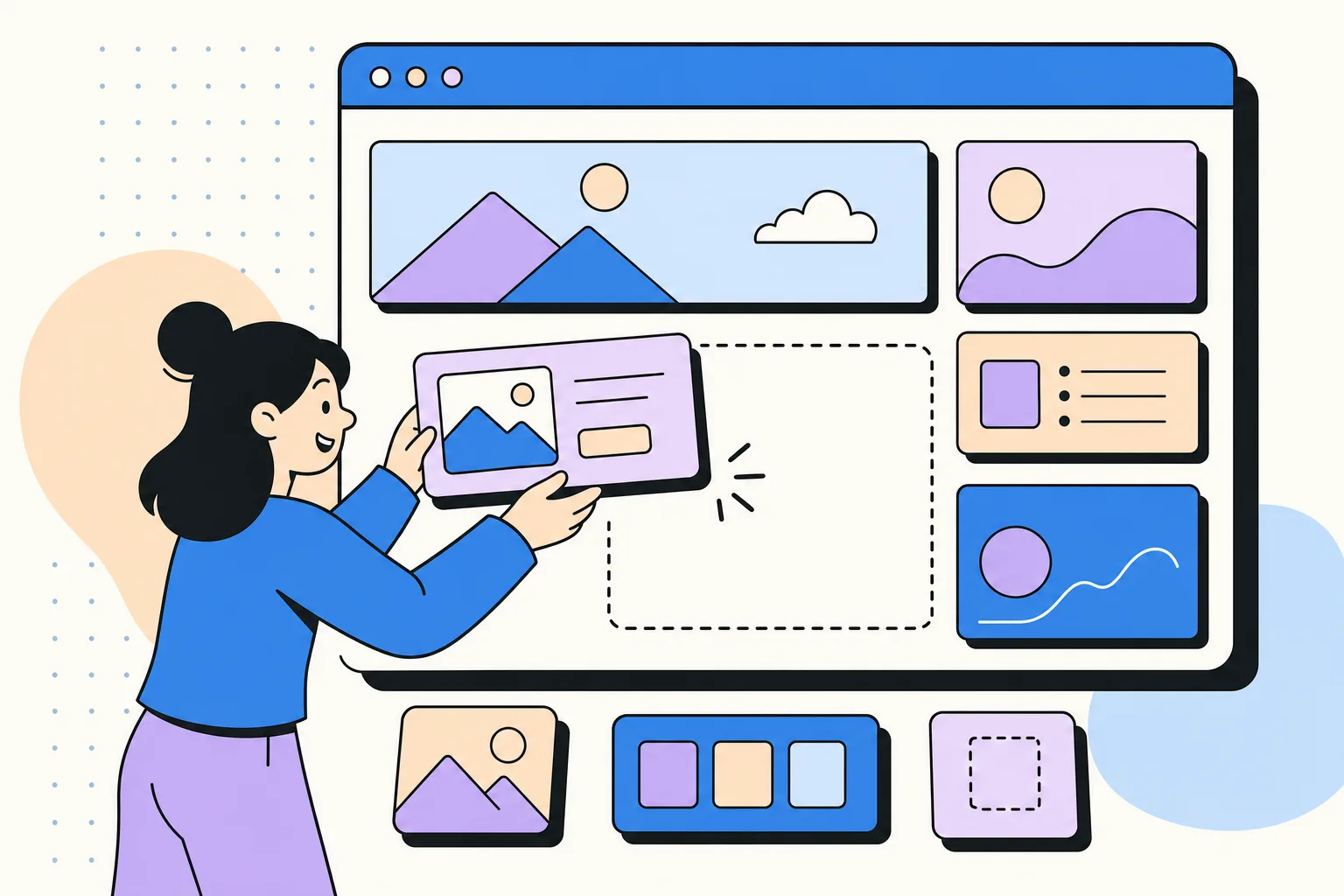 A person editing their own website and adding pages like puzzle pieces