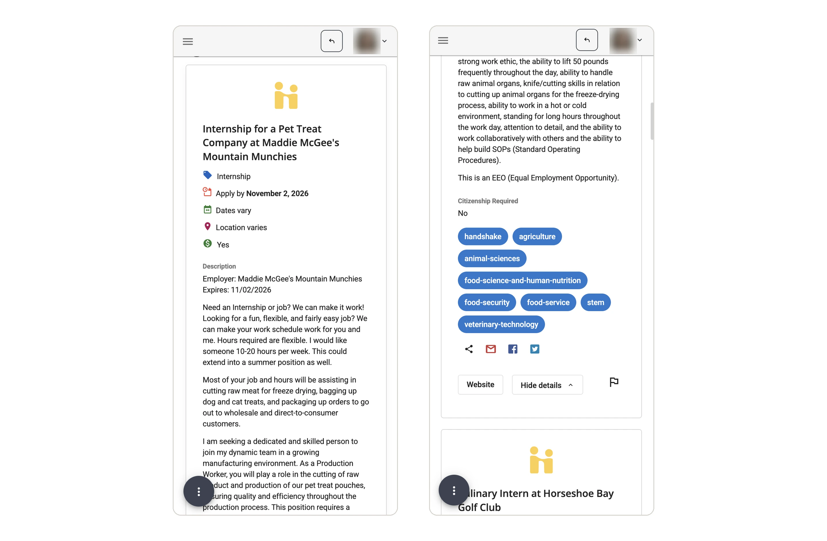 Original opportunity details page with a long description.