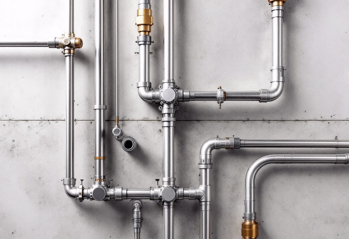 [background image] image of pipes and fittings (for a plumbing service)