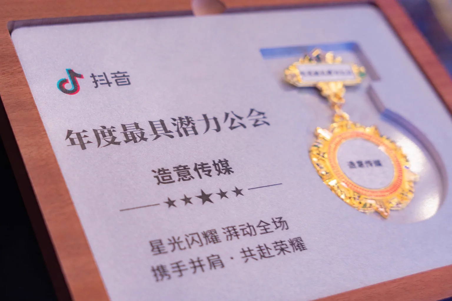 抖音「年度最具潜力公会」官方奖牌