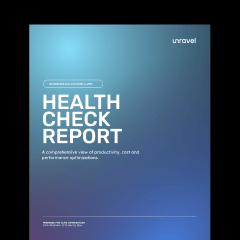 Unravel Health Check Report cover showing productivity, cost and performance breakdown