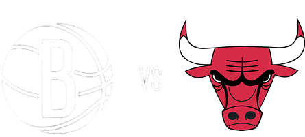 Brooklyn Nets basketball logo on the left and Chicago Bulls red bull head logo on the right with 'vs' in between.