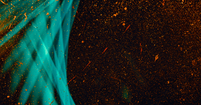 Abstract blue and orange particle visualization