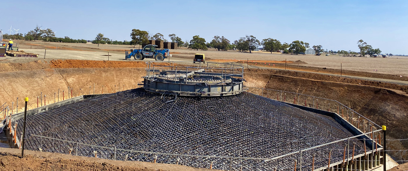 Anchor cage in reo-mesh ready for concrete pour.