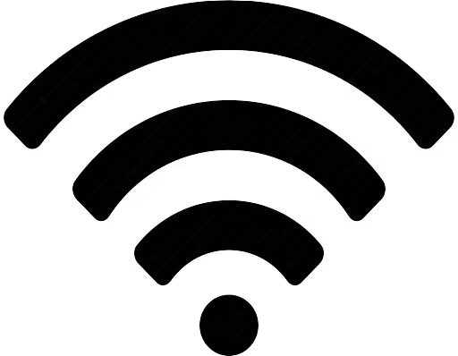 Černá ikona symbolu Wi-Fi s třemi zakřivenými linkami a bodem dole.