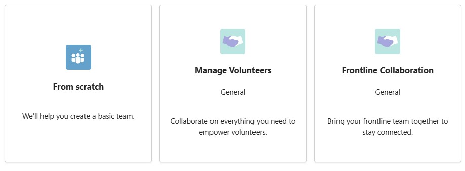 Create new Team: three options