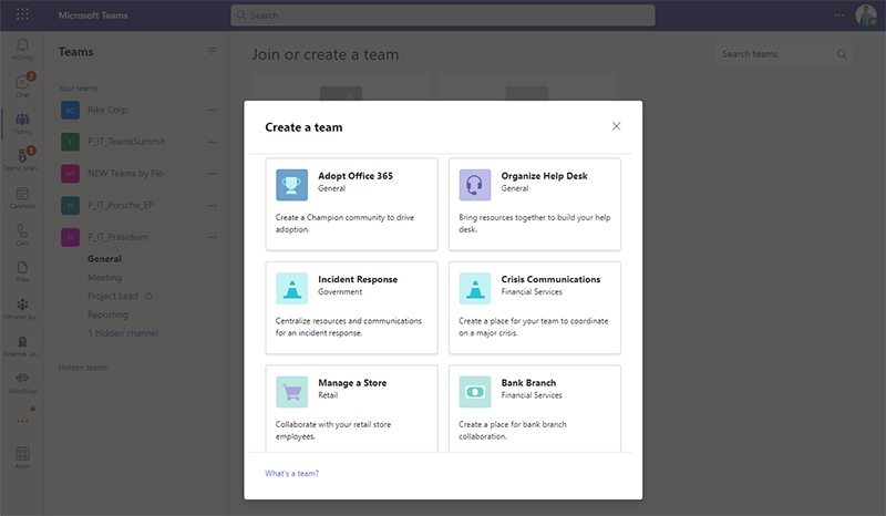 Microsoft Teams: Create a team from templates